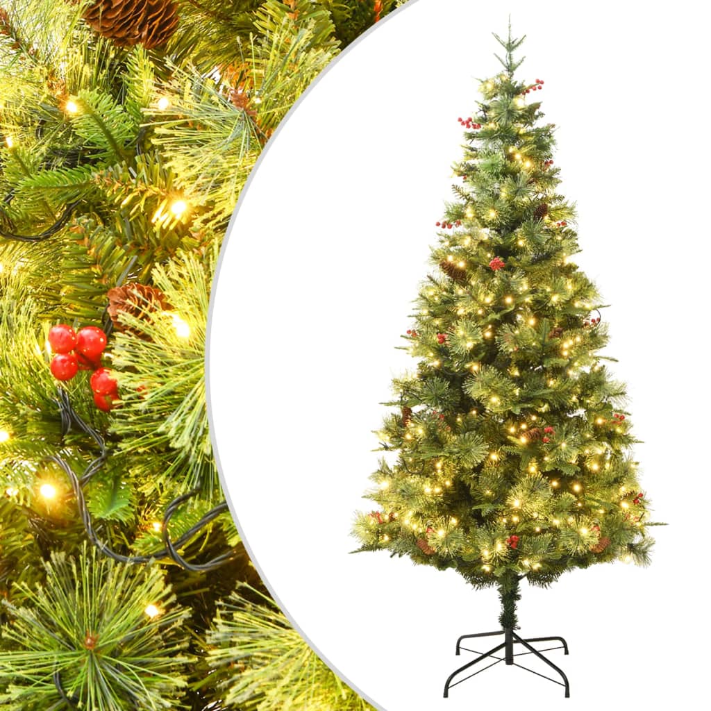 Kerstboom met LED en dennenappels 120 cm PVC en PE groen is nu te koop bij PeponiXL, paradijselijk wonen!