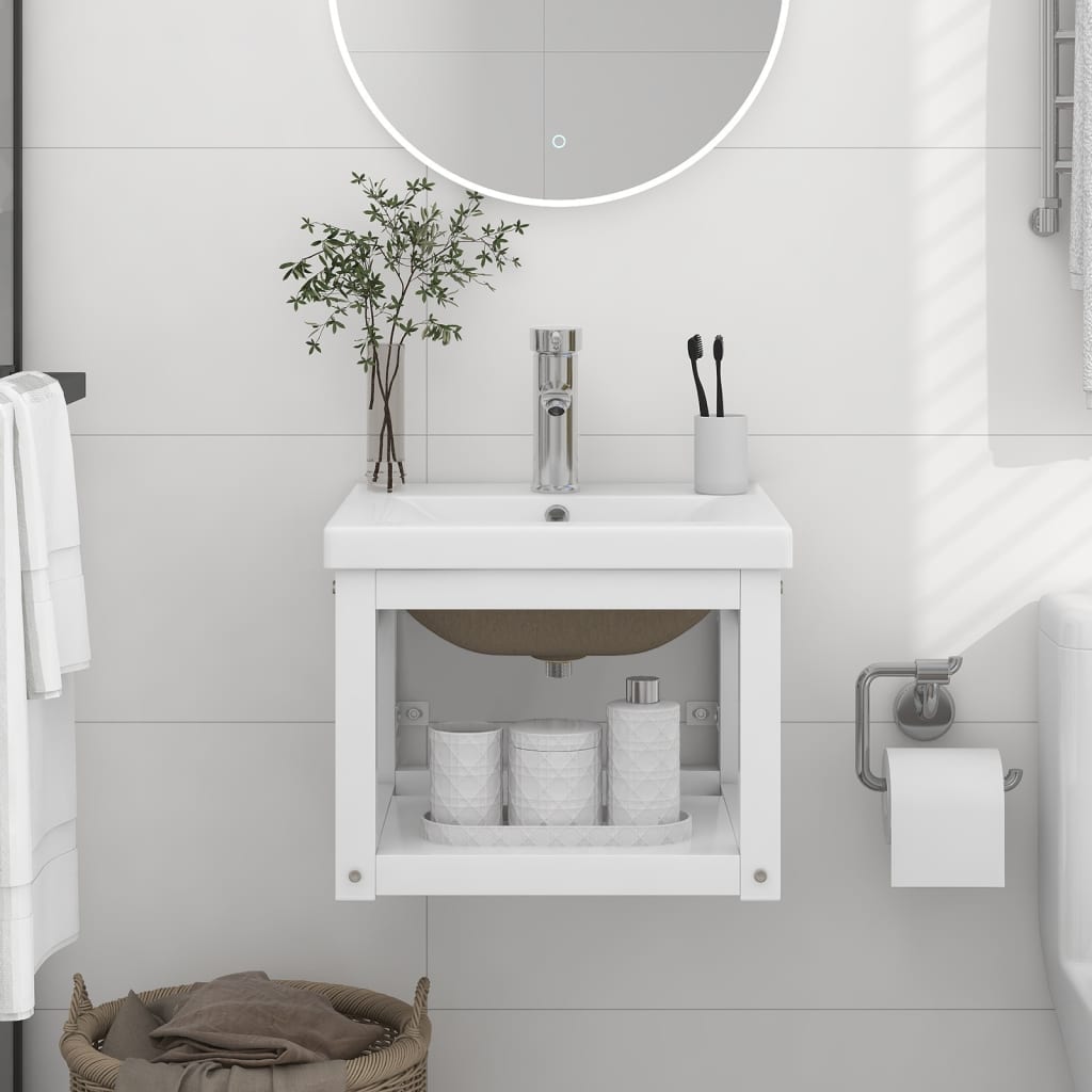 Wastafelframe met inbouwwastafel ijzer wit is nu te koop bij PeponiXL, paradijselijk wonen!