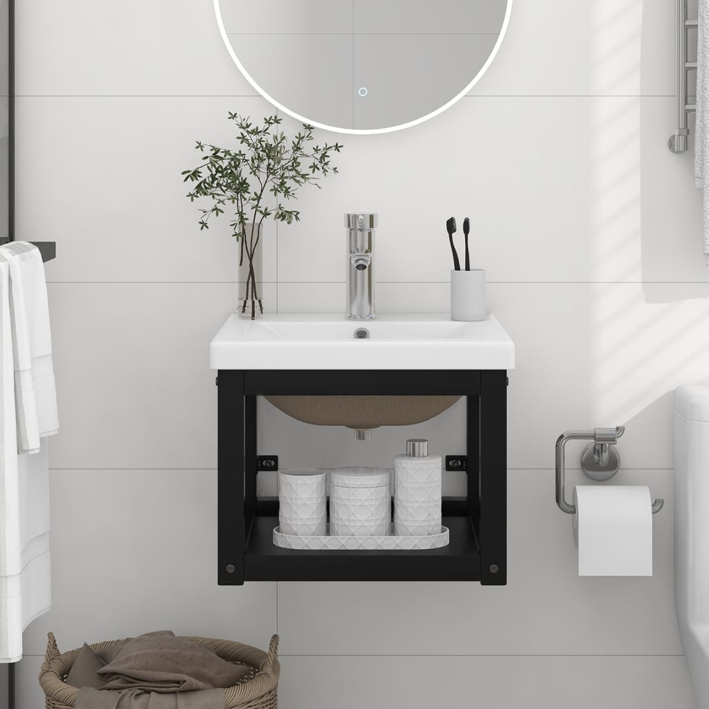 Wastafelframe met inbouwwastafel ijzer zwart is nu te koop bij PeponiXL, paradijselijk wonen!