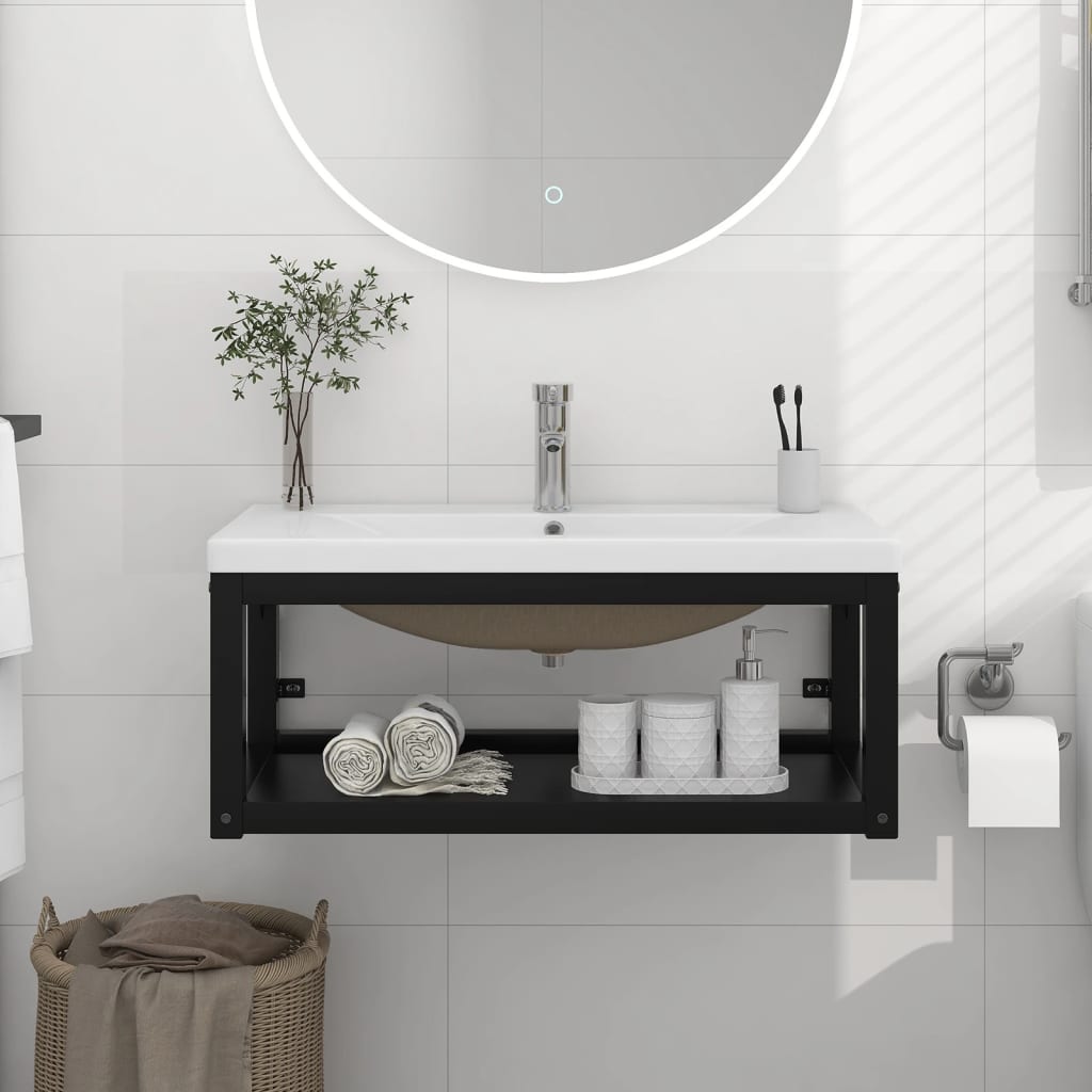 Wastafelframe met inbouwwastafel ijzer zwart is nu te koop bij PeponiXL, paradijselijk wonen!
