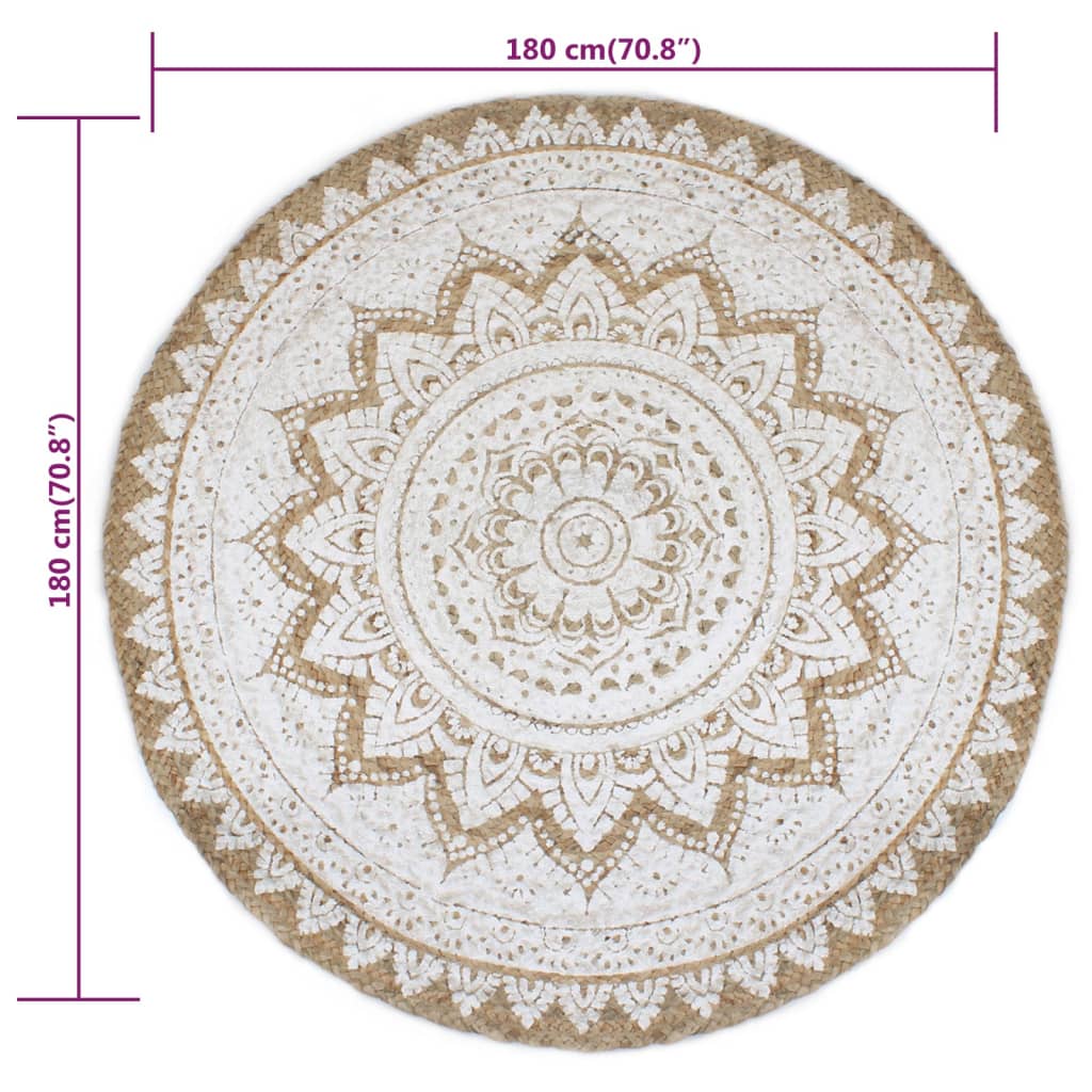 Tapijt met print rond 180 cm gevlochten jute is nu te koop bij PeponiXL, paradijselijk wonen!