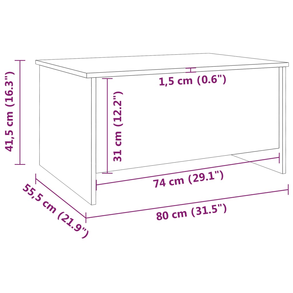 Salontafel 80x55,5x41,5 cm bewerkt hout hoogglans wit is nu te koop bij PeponiXL, paradijselijk wonen!