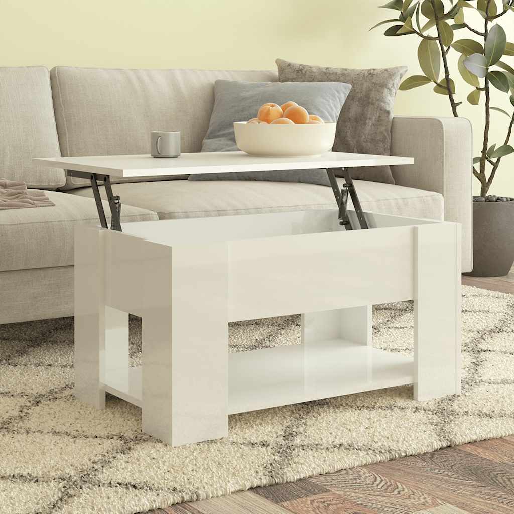 Salontafel 79x49x41 cm bewerkt hout hoogglans wit is nu te koop bij PeponiXL, paradijselijk wonen!