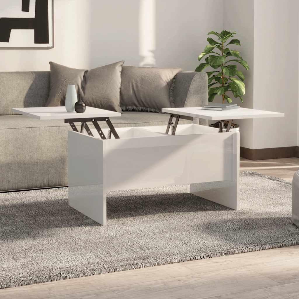 Salontafel 80x50x42,5 cm bewerkt hout hoogglans wit is nu te koop bij PeponiXL, paradijselijk wonen!