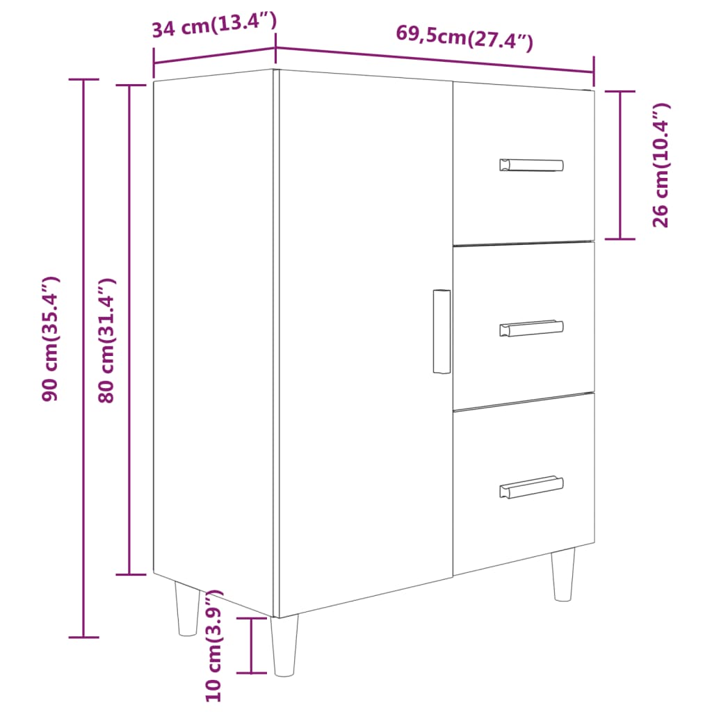 Dressoir 69,5x34x90 cm bewerkt hout wit is nu te koop bij PeponiXL, paradijselijk wonen!