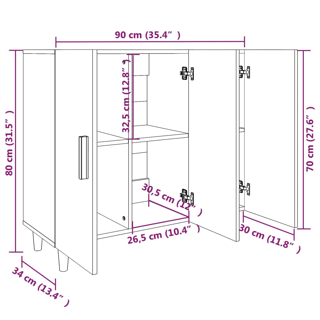 Dressoir 90x34x80 cm bewerkt hout wit is nu te koop bij PeponiXL, paradijselijk wonen!
