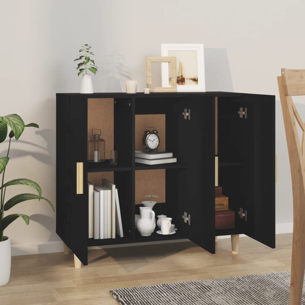 Dressoir 90x34x80 cm bewerkt hout zwart is nu te koop bij PeponiXL, paradijselijk wonen!