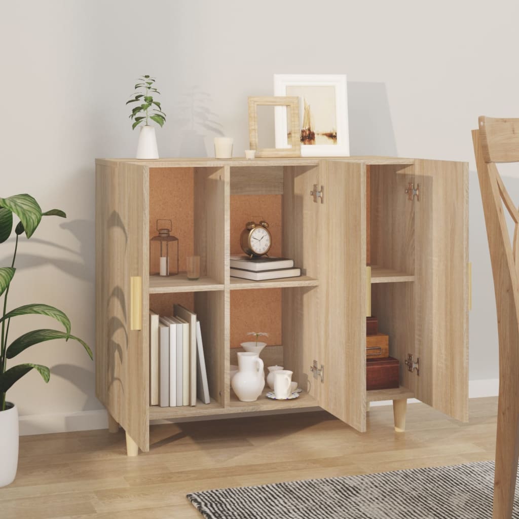 Dressoir 90x34x80 cm bewerkt hout sonoma eikenkleurig is nu te koop bij PeponiXL, paradijselijk wonen!