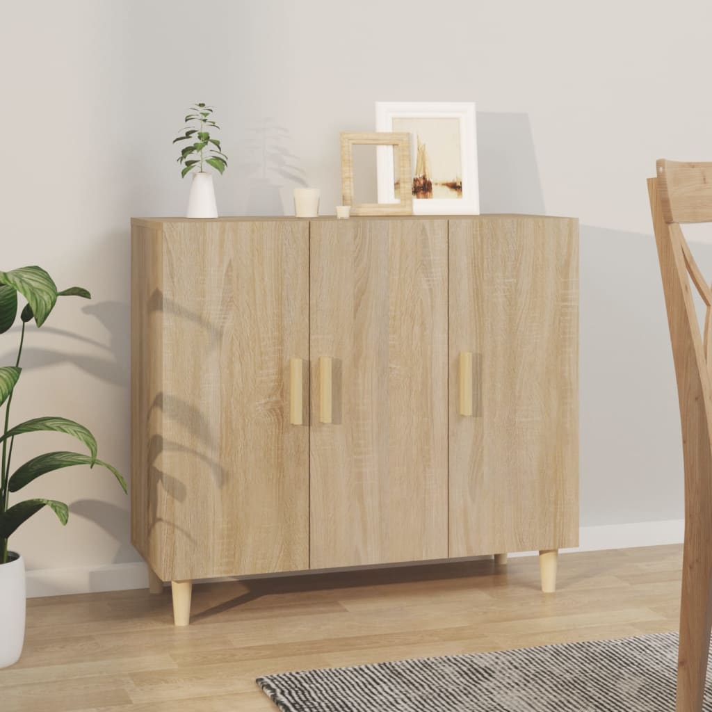 Dressoir 90x34x80 cm bewerkt hout sonoma eikenkleurig is nu te koop bij PeponiXL, paradijselijk wonen!