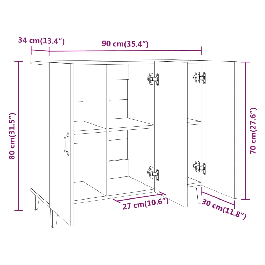 Dressoir 90x34x80 cm bewerkt hout sonoma eikenkleurig is nu te koop bij PeponiXL, paradijselijk wonen!