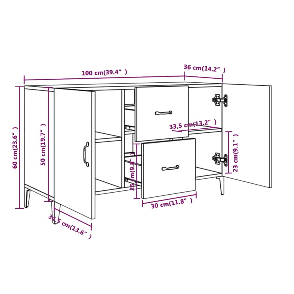 Dressoir 100x36x60 cm bewerkt hout sonoma eikenkleurig is nu te koop bij PeponiXL, paradijselijk wonen!
