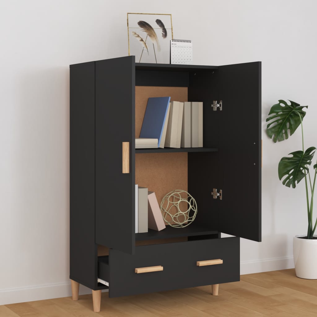 Hoge kast 70x31x115 cm bewerkt hout zwart is nu te koop bij PeponiXL, paradijselijk wonen!