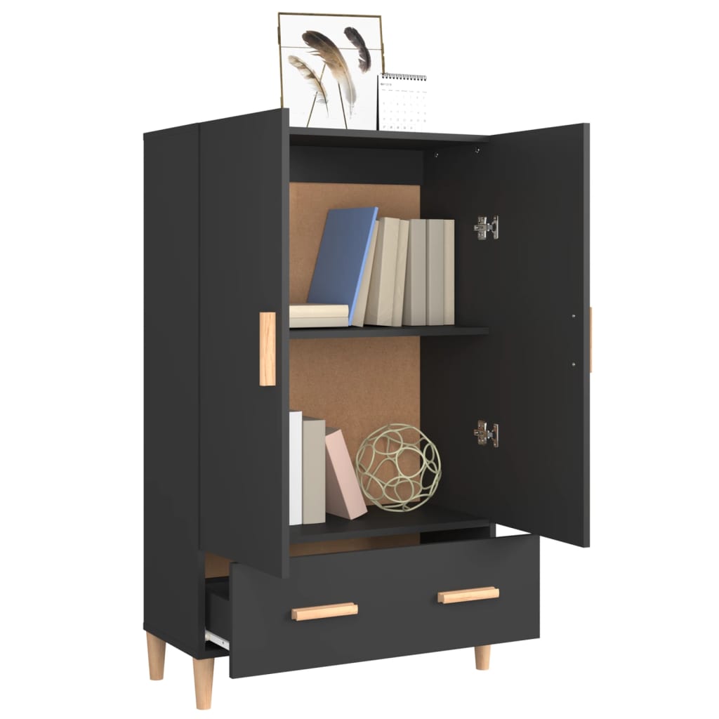 Hoge kast 70x31x115 cm bewerkt hout zwart is nu te koop bij PeponiXL, paradijselijk wonen!