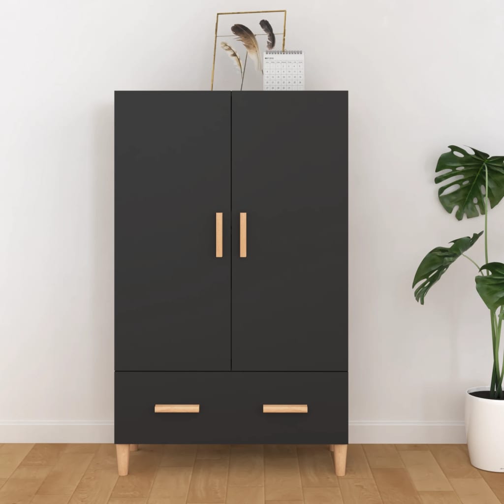 Hoge kast 70x31x115 cm bewerkt hout zwart is nu te koop bij PeponiXL, paradijselijk wonen!