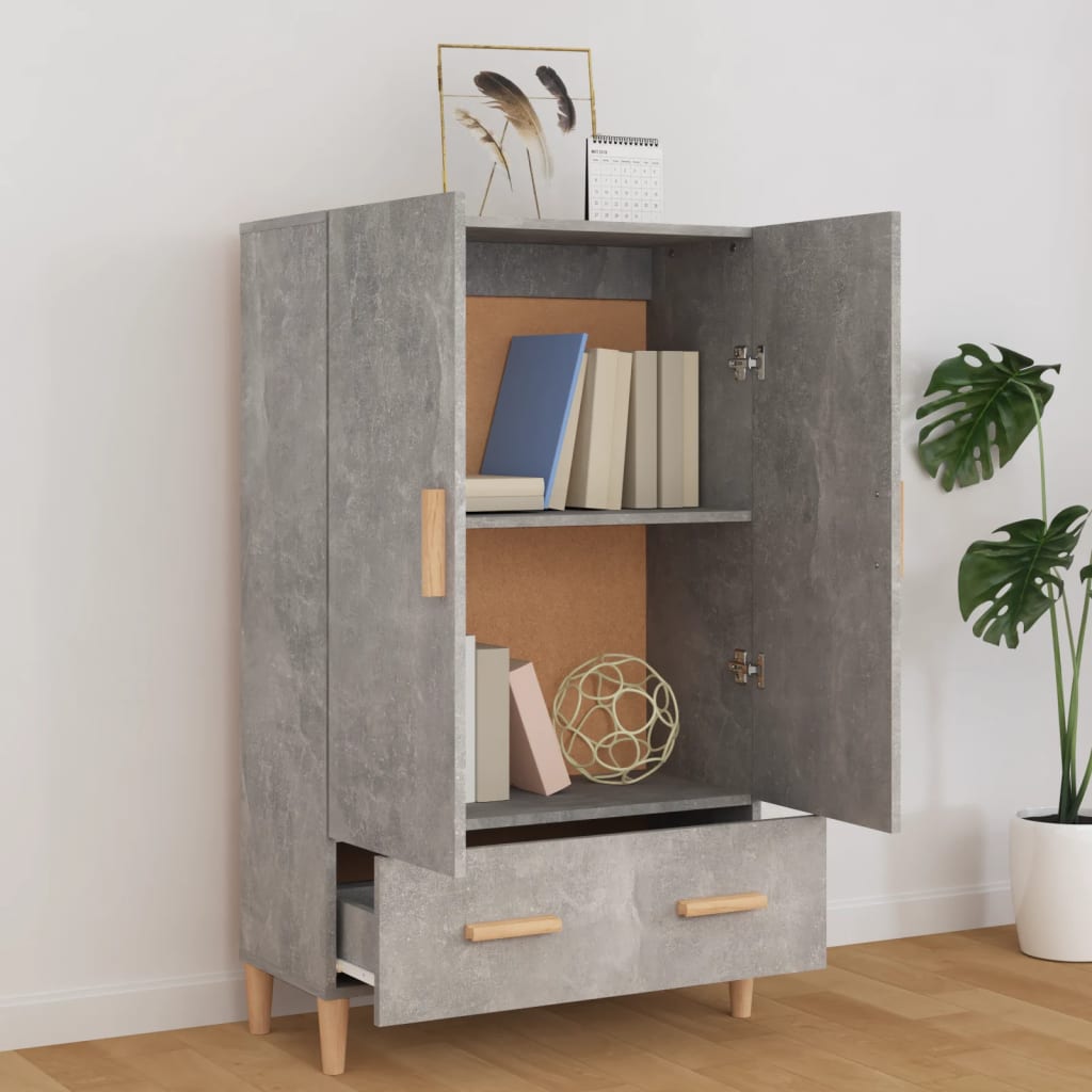 Hoge kast 70x31x115 cm bewerkt hout betongrijs is nu te koop bij PeponiXL, paradijselijk wonen!