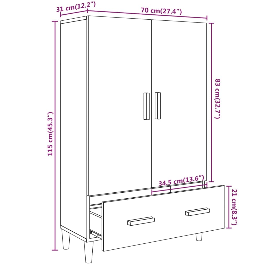 Hoge kast 70x31x115 cm bewerkt hout betongrijs is nu te koop bij PeponiXL, paradijselijk wonen!