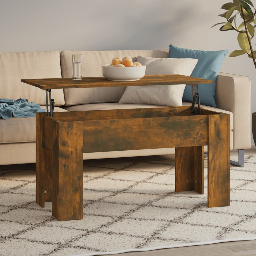 Salontafel 101x49x52 cm bewerkt hout gerookt eikenkleurig is nu te koop bij PeponiXL, paradijselijk wonen!