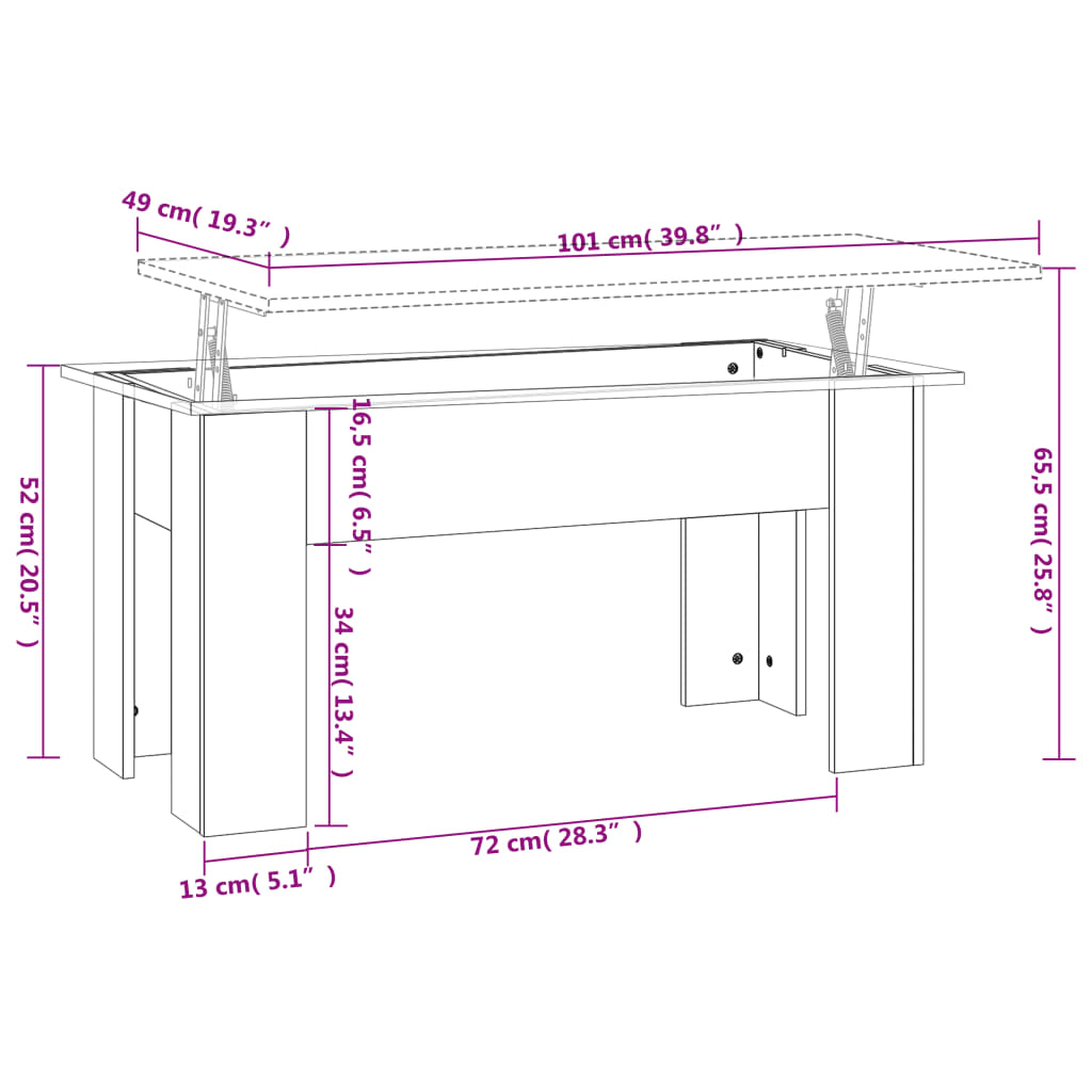 Salontafel 101x49x52 cm bewerkt hout grijs sonoma eikenkleurig is nu te koop bij PeponiXL, paradijselijk wonen!