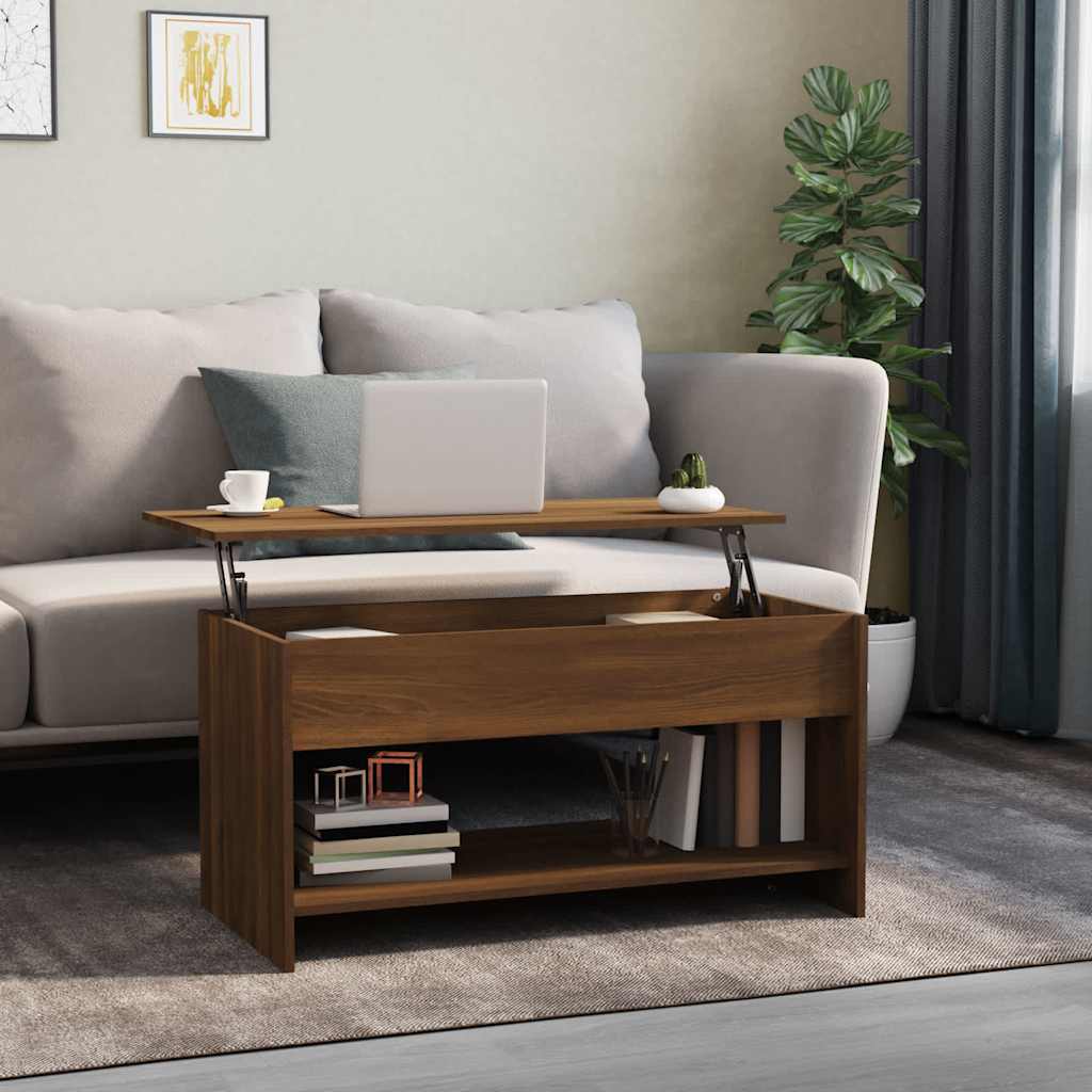 Salontafel 102x50x52,5 cm bewerkt hout bruin eikenkleur is nu te koop bij PeponiXL, paradijselijk wonen!