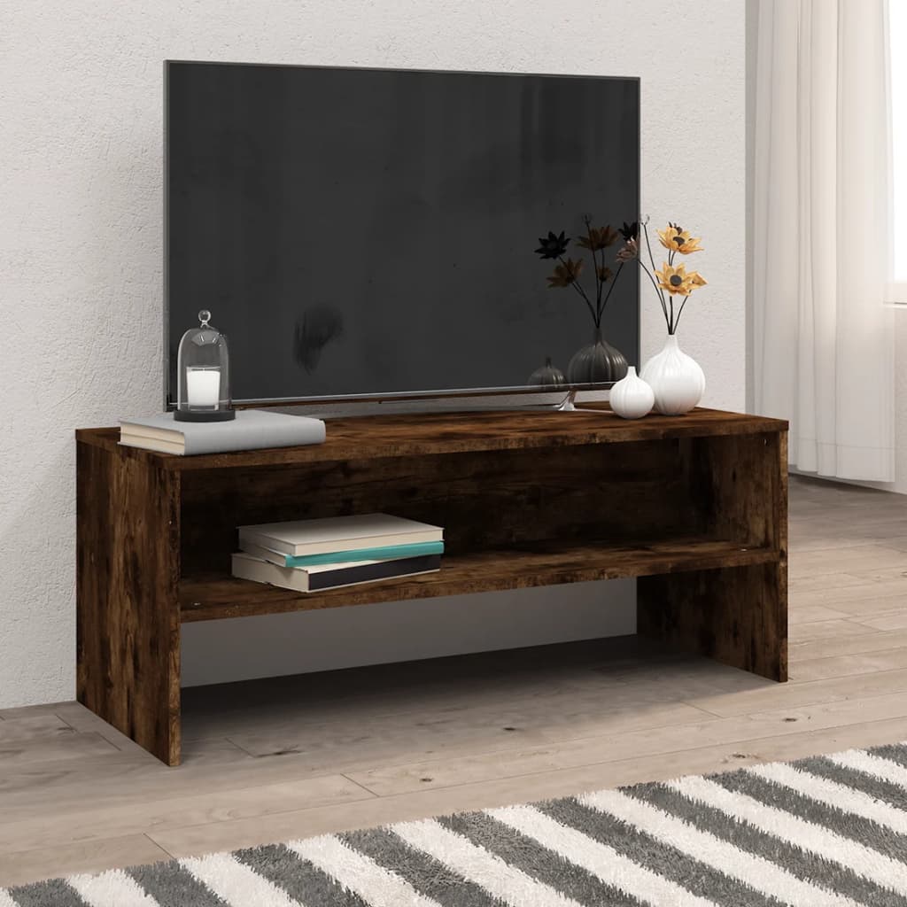 Tv-meubel 100x40x40 cm bewerkt hout gerookt eikenkleurig is nu te koop bij PeponiXL, paradijselijk wonen!