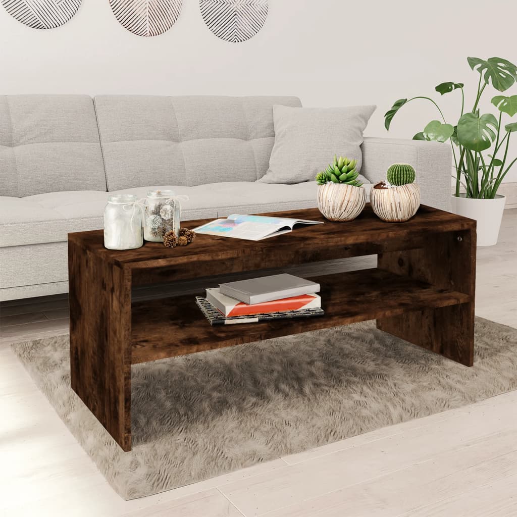 Salontafel 100x40x40 cm bewerkt hout gerookt eikenkleurig is nu te koop bij PeponiXL, paradijselijk wonen!