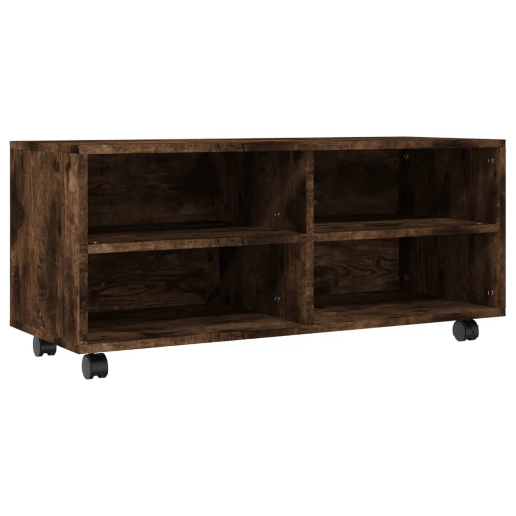 Tv-meubel met wieltjes 90x35x35 cm bewerkt hout gerookt eiken is nu te koop bij PeponiXL, paradijselijk wonen!