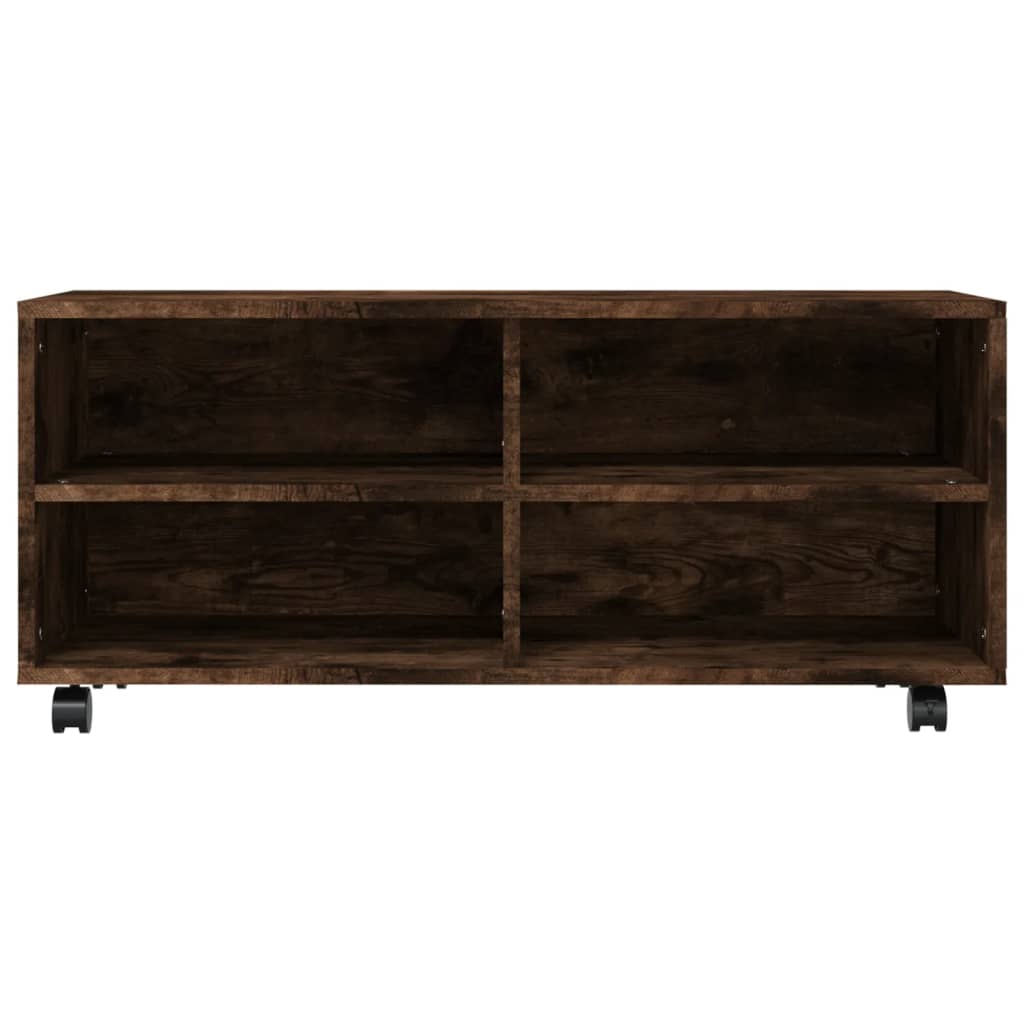 Tv-meubel met wieltjes 90x35x35 cm bewerkt hout gerookt eiken is nu te koop bij PeponiXL, paradijselijk wonen!