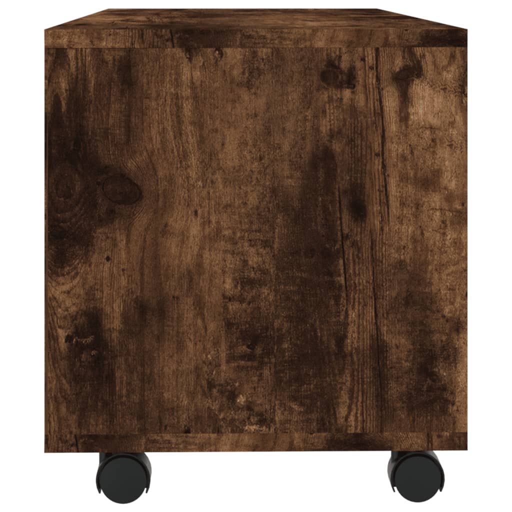 Tv-meubel met wieltjes 90x35x35 cm bewerkt hout gerookt eiken is nu te koop bij PeponiXL, paradijselijk wonen!
