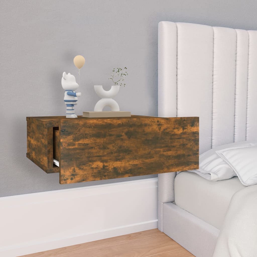 Nachtkastje zwevend 40x30x15 cm bewerkt hout gerookt eikenkleur is nu te koop bij PeponiXL, paradijselijk wonen!