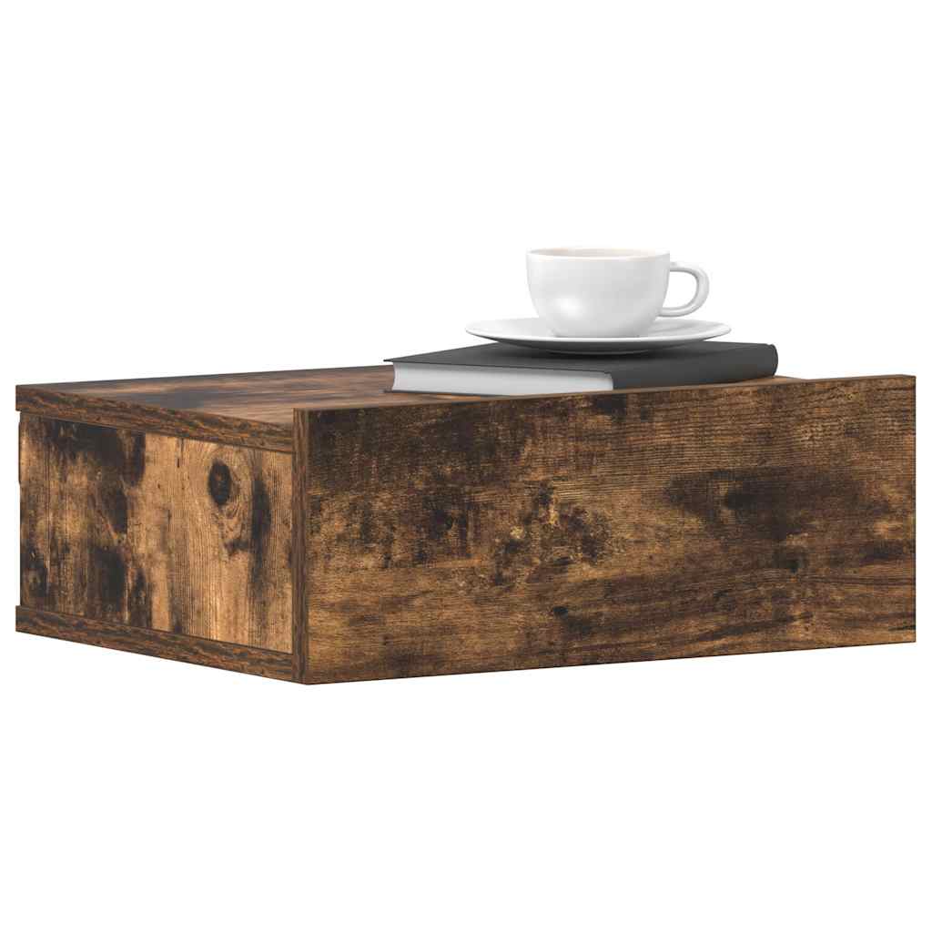 Nachtkastje zwevend 40x30x15 cm bewerkt hout gerookt eikenkleur is nu te koop bij PeponiXL, paradijselijk wonen!