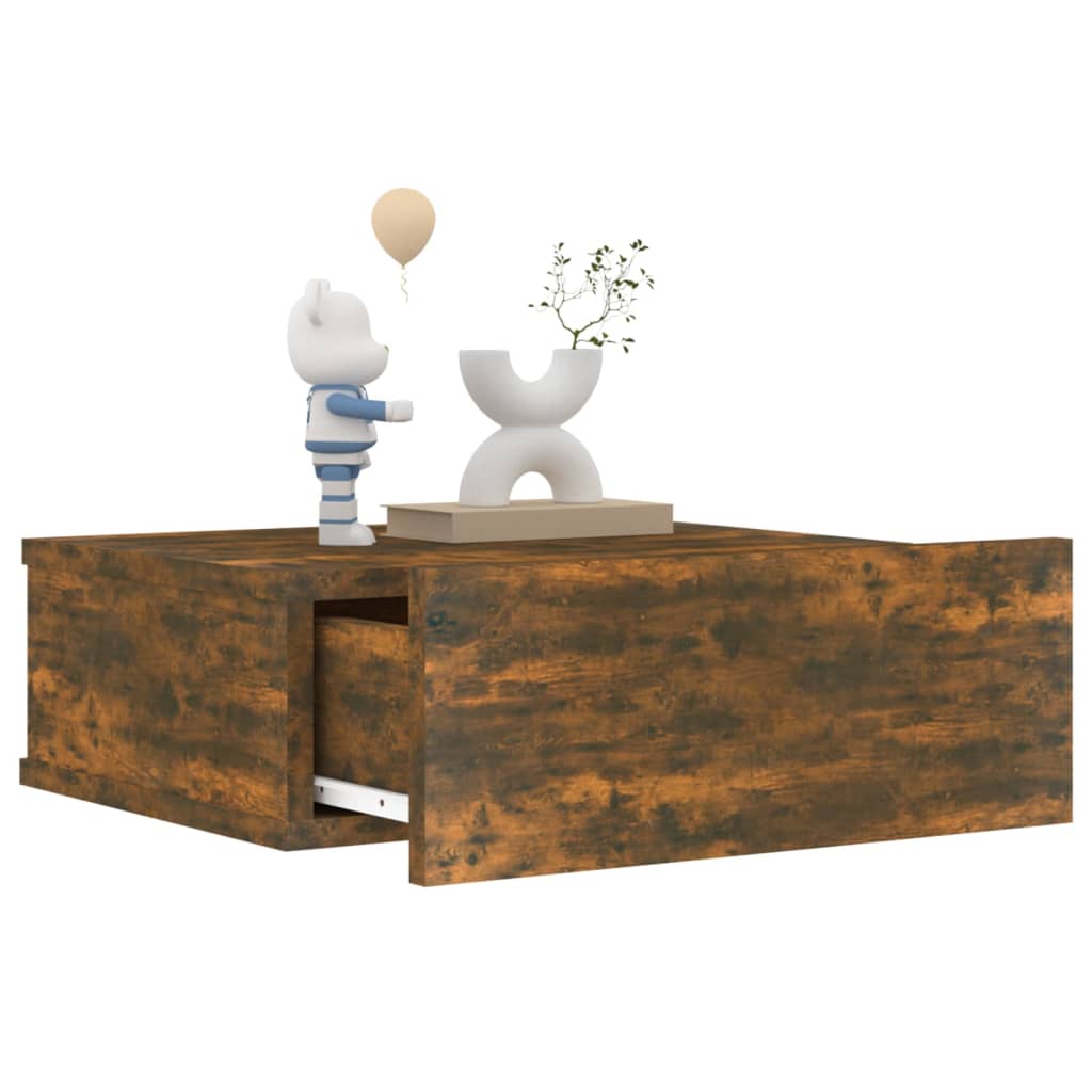 Nachtkastje zwevend 40x30x15 cm bewerkt hout gerookt eikenkleur is nu te koop bij PeponiXL, paradijselijk wonen!