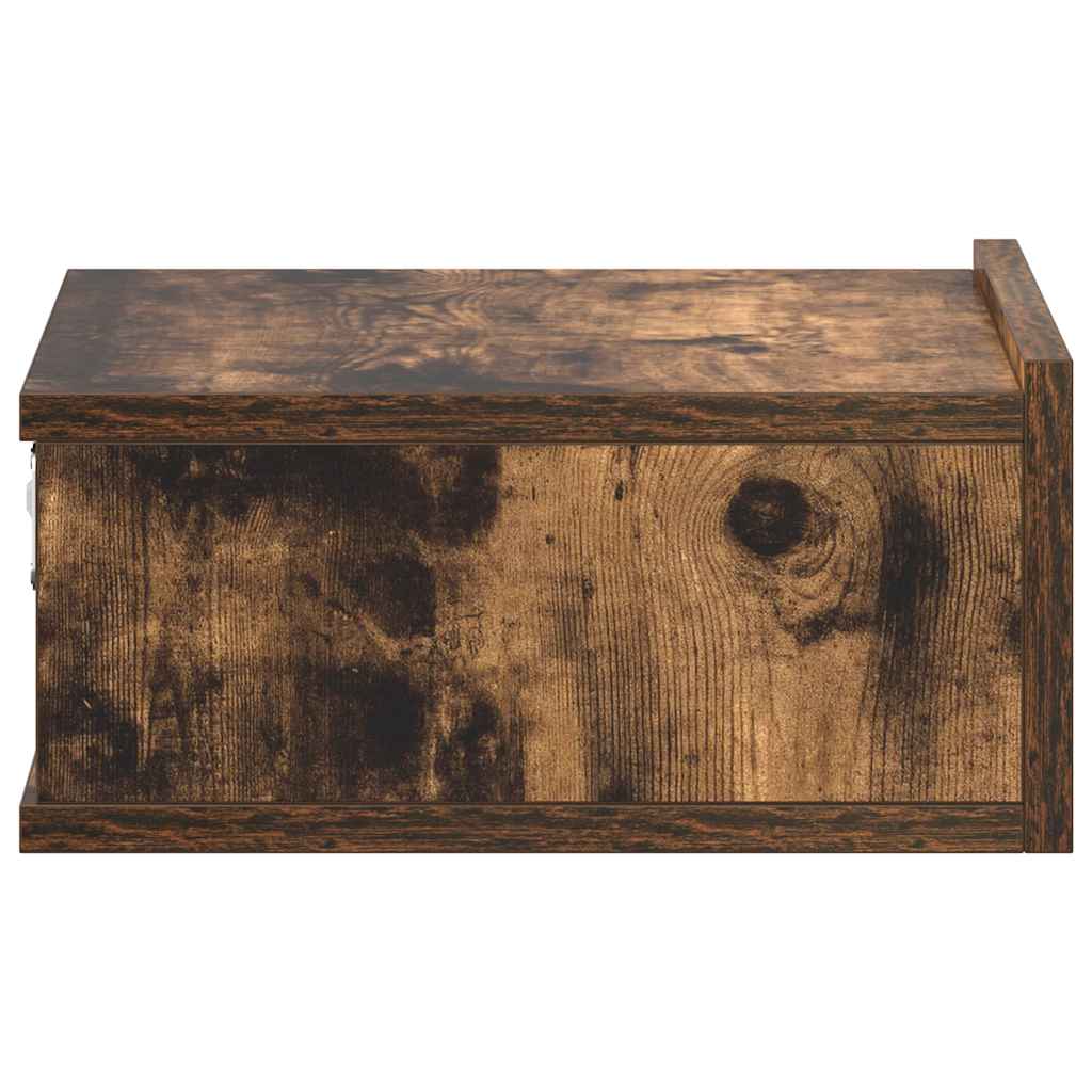 Nachtkastje zwevend 40x30x15 cm bewerkt hout gerookt eikenkleur is nu te koop bij PeponiXL, paradijselijk wonen!