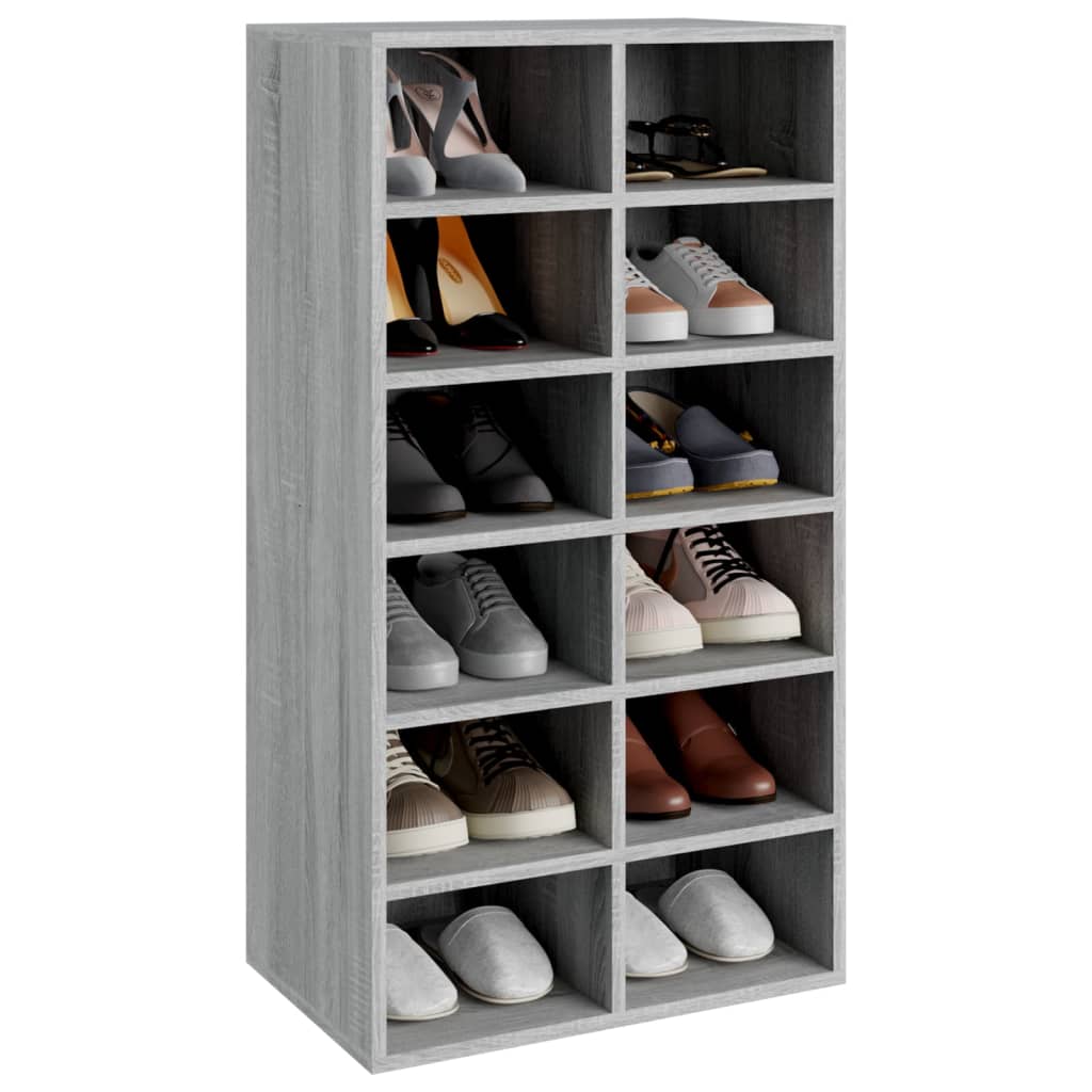 Schoenenrek 54x34x100,5 cm bewerkt hout grijs sonoma eikenkleur is nu te koop bij PeponiXL, paradijselijk wonen!