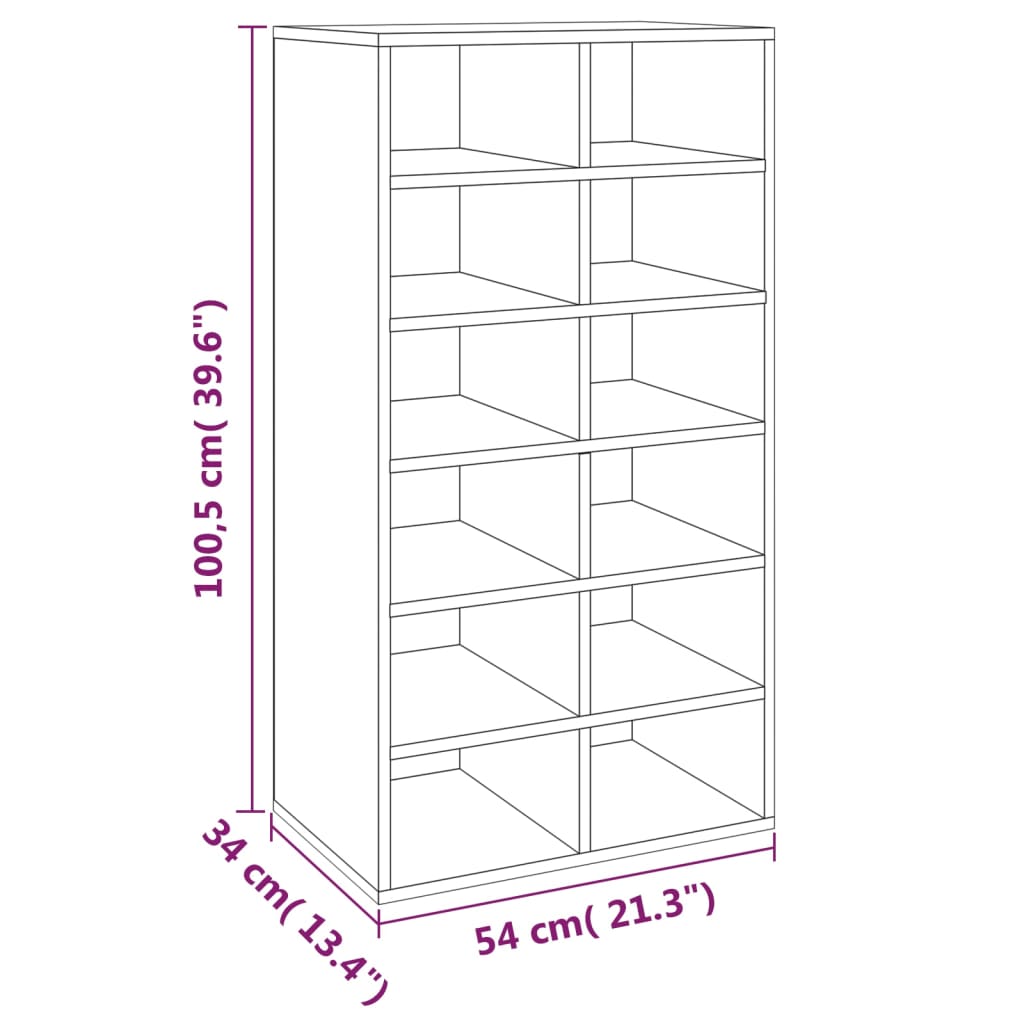 Schoenenrek 54x34x100,5 cm bewerkt hout grijs sonoma eikenkleur is nu te koop bij PeponiXL, paradijselijk wonen!