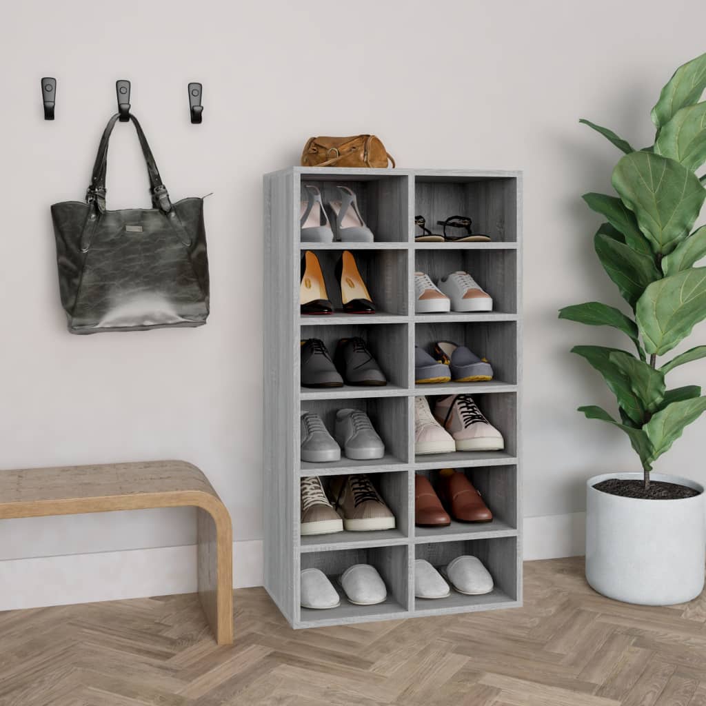 Schoenenrek 54x34x100,5 cm bewerkt hout grijs sonoma eikenkleur is nu te koop bij PeponiXL, paradijselijk wonen!