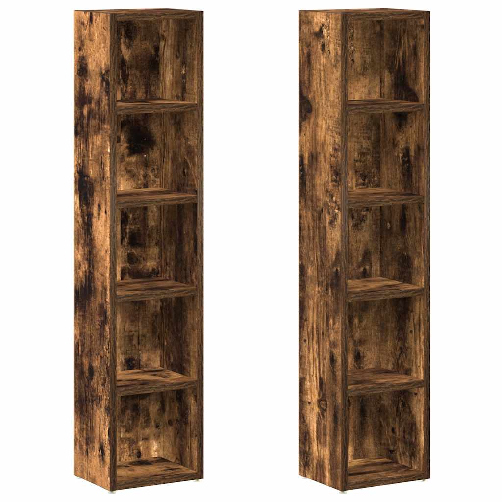 CD-kasten 2 st 21x16x93,5 cm bewerkt hout gerookt eikenkleurig is nu te koop bij PeponiXL, paradijselijk wonen!