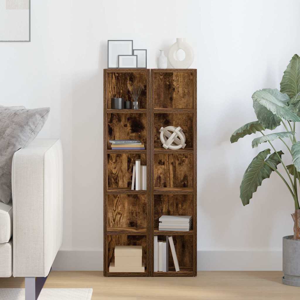 CD-kasten 2 st 21x16x93,5 cm bewerkt hout gerookt eikenkleurig is nu te koop bij PeponiXL, paradijselijk wonen!