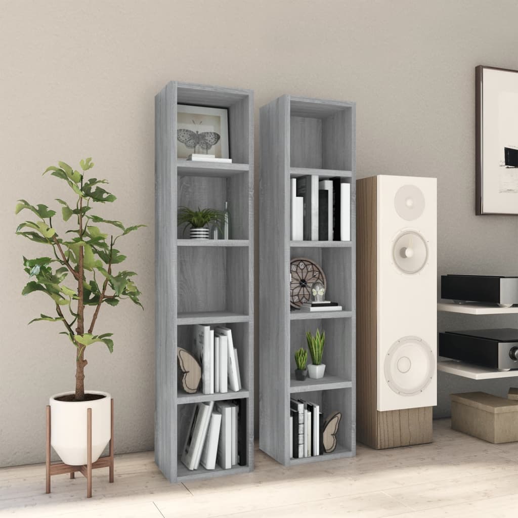 CD-kasten 2st 21x16x93,5cm bewerkt hout grijs sonoma eikenkleur is nu te koop bij PeponiXL, paradijselijk wonen!