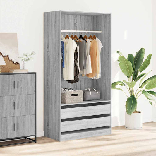 Kledingkast 100x50x200 cm bewerkt hout grijs sonoma eikenkleur is nu te koop bij PeponiXL, paradijselijk wonen!
