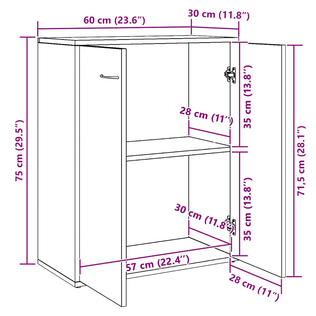 Dressoir 60x30x75 cm bewerkt hout bruin eikenkleur is nu te koop bij PeponiXL, paradijselijk wonen!