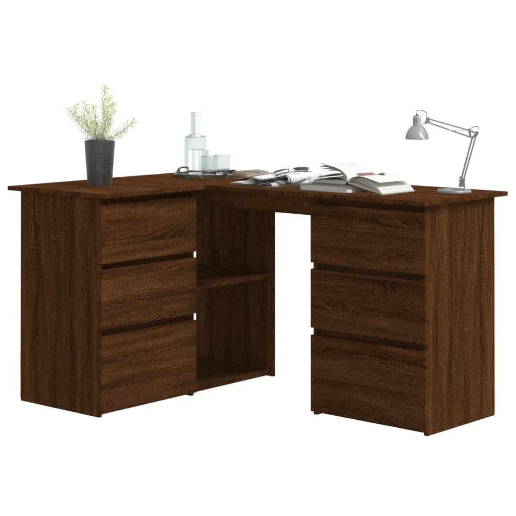 Hoekbureau 145x100x76 cm bewerkt hout bruin eikenkleur is nu te koop bij PeponiXL, paradijselijk wonen!