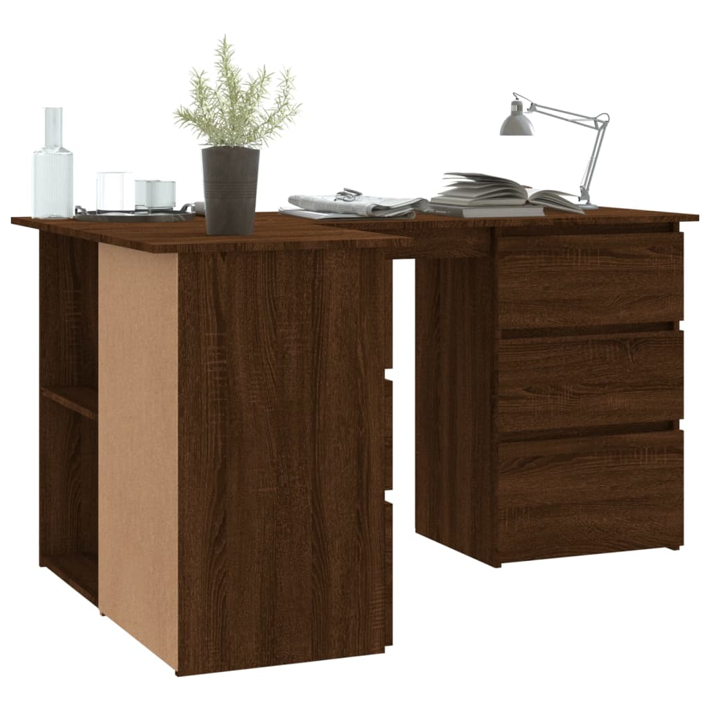 Hoekbureau 145x100x76 cm bewerkt hout bruin eikenkleur is nu te koop bij PeponiXL, paradijselijk wonen!