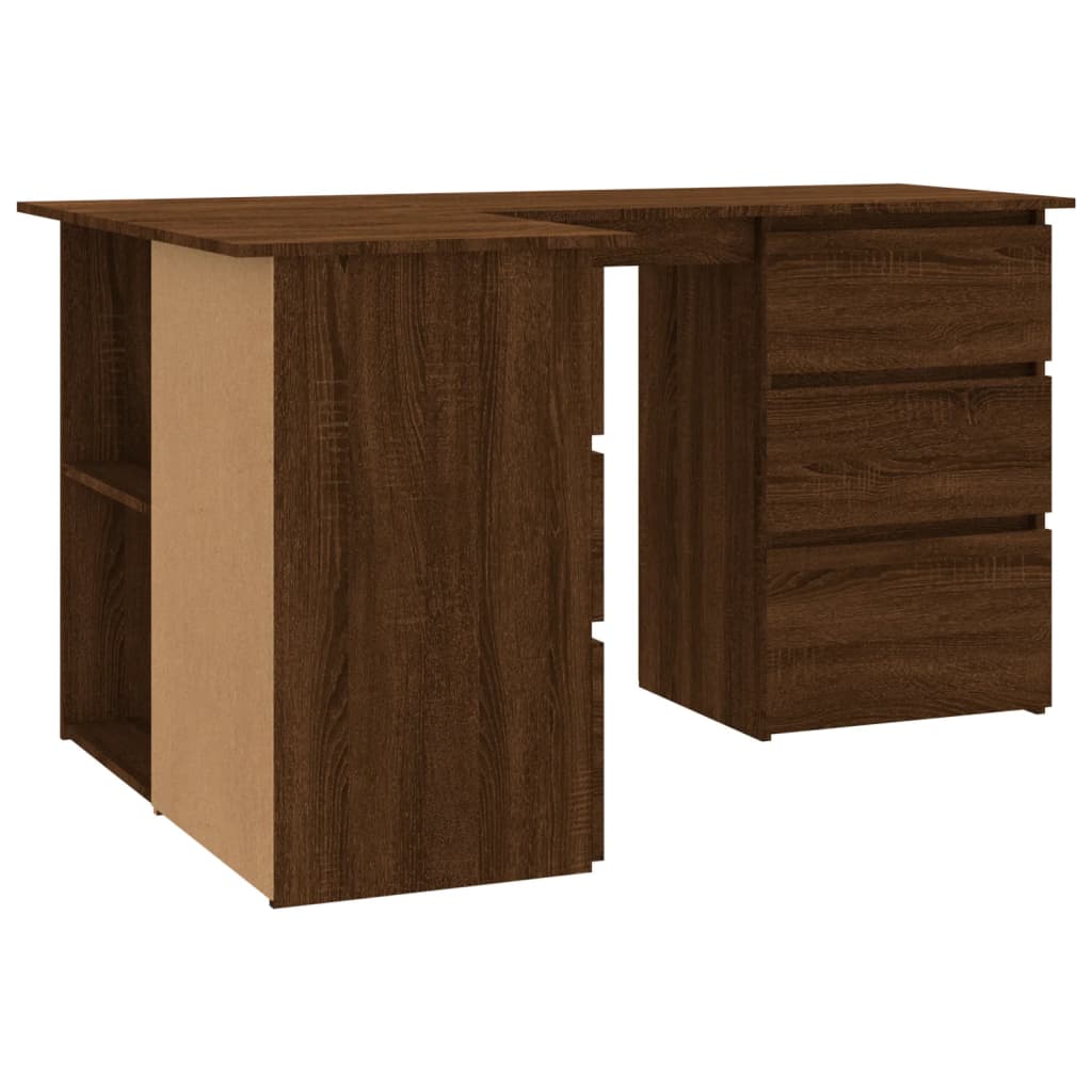 Hoekbureau 145x100x76 cm bewerkt hout bruin eikenkleur is nu te koop bij PeponiXL, paradijselijk wonen!