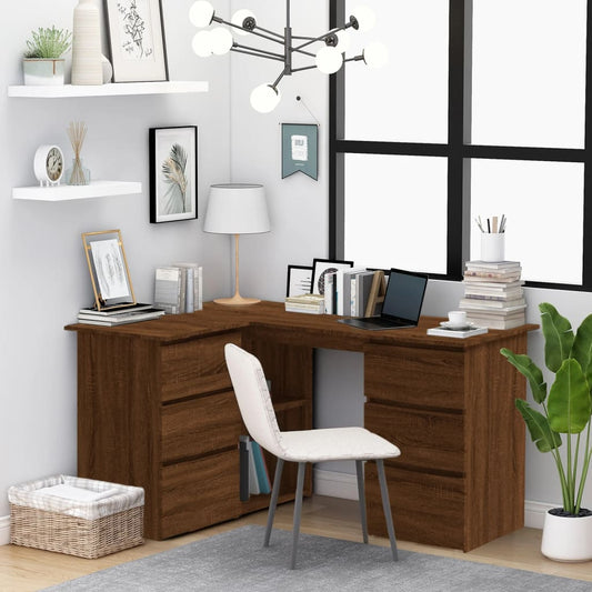 Hoekbureau 145x100x76 cm bewerkt hout bruin eikenkleur is nu te koop bij PeponiXL, paradijselijk wonen!