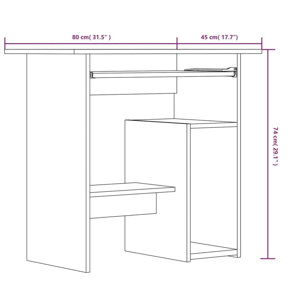 Bureau 80x45x74 cm bewerkt hout grijs sonoma eikenkleurig is nu te koop bij PeponiXL, paradijselijk wonen!