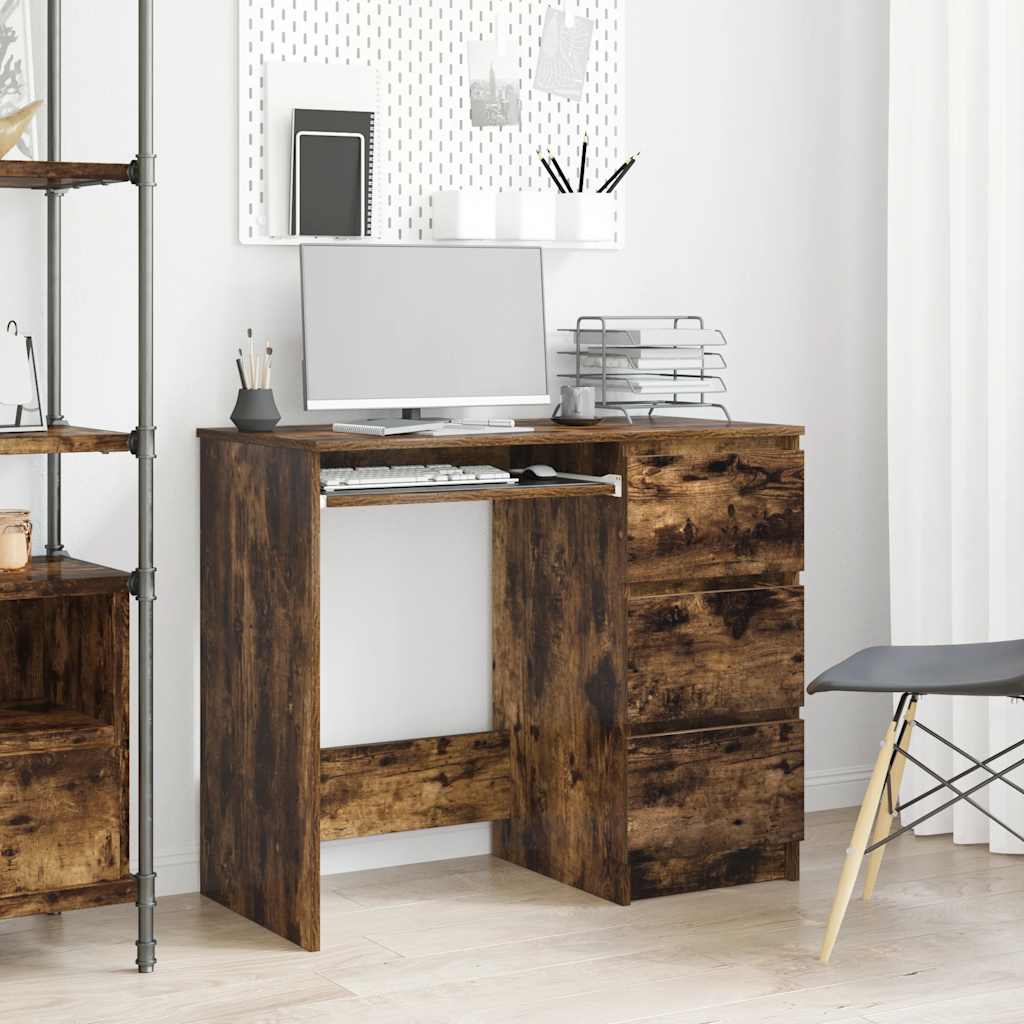 Bureau 90x45x76 cm bewerkt hout gerookt eikenkleurig is nu te koop bij PeponiXL, paradijselijk wonen!