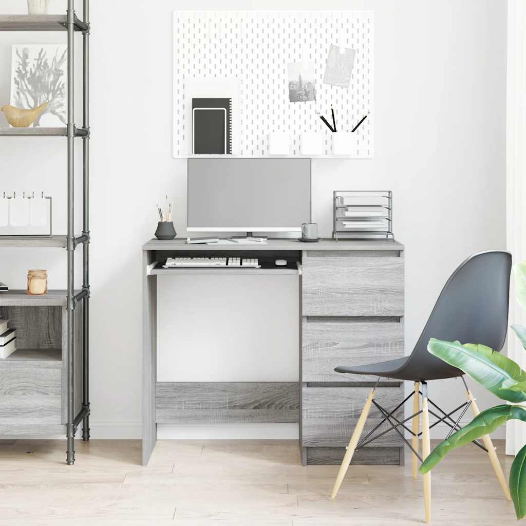 Bureau 90x45x76 cm bewerkt hout grijs sonoma eikenkleurig is nu te koop bij PeponiXL, paradijselijk wonen!