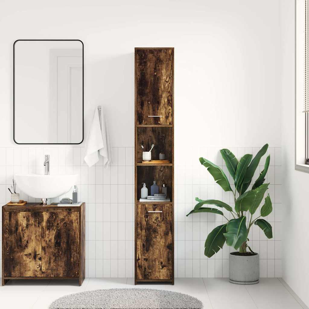 Badkamerkast 30x30x183,5 cm bewerkt hout gerookt eikenkleurig is nu te koop bij PeponiXL, paradijselijk wonen!