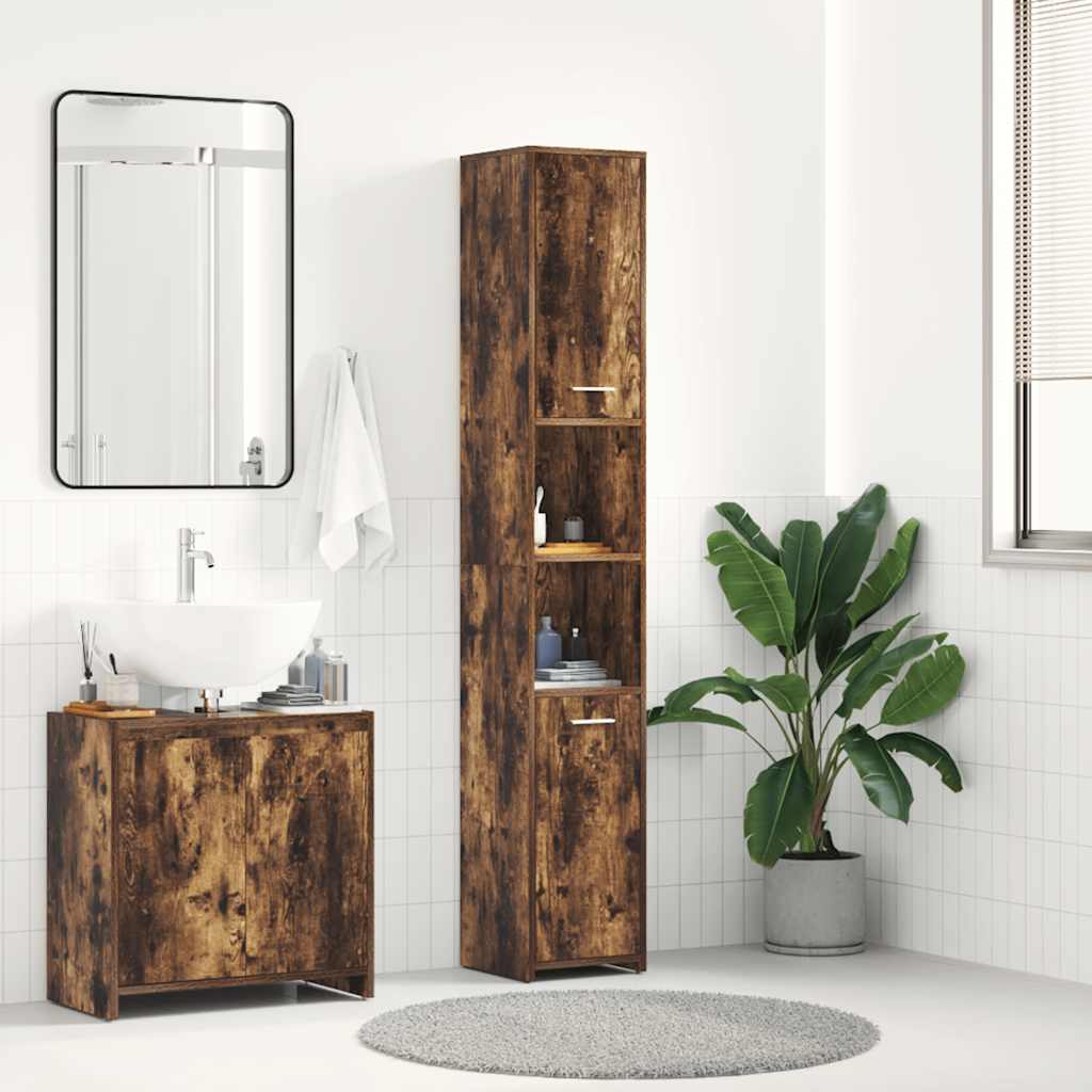 Badkamerkast 30x30x183,5 cm bewerkt hout gerookt eikenkleurig is nu te koop bij PeponiXL, paradijselijk wonen!