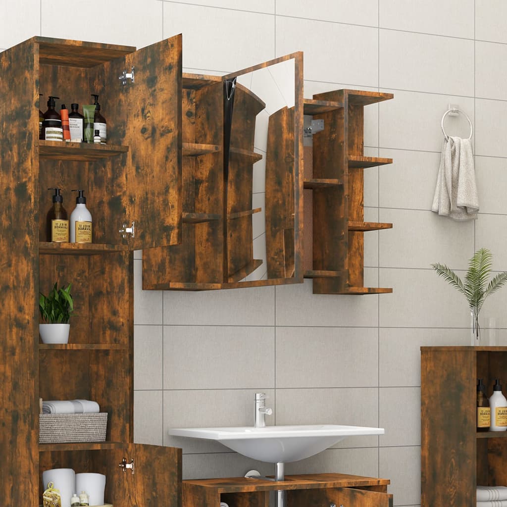 Badkamerspiegelkast 80x20,5x64 cm bewerkt hout gerookt eiken is nu te koop bij PeponiXL, paradijselijk wonen!